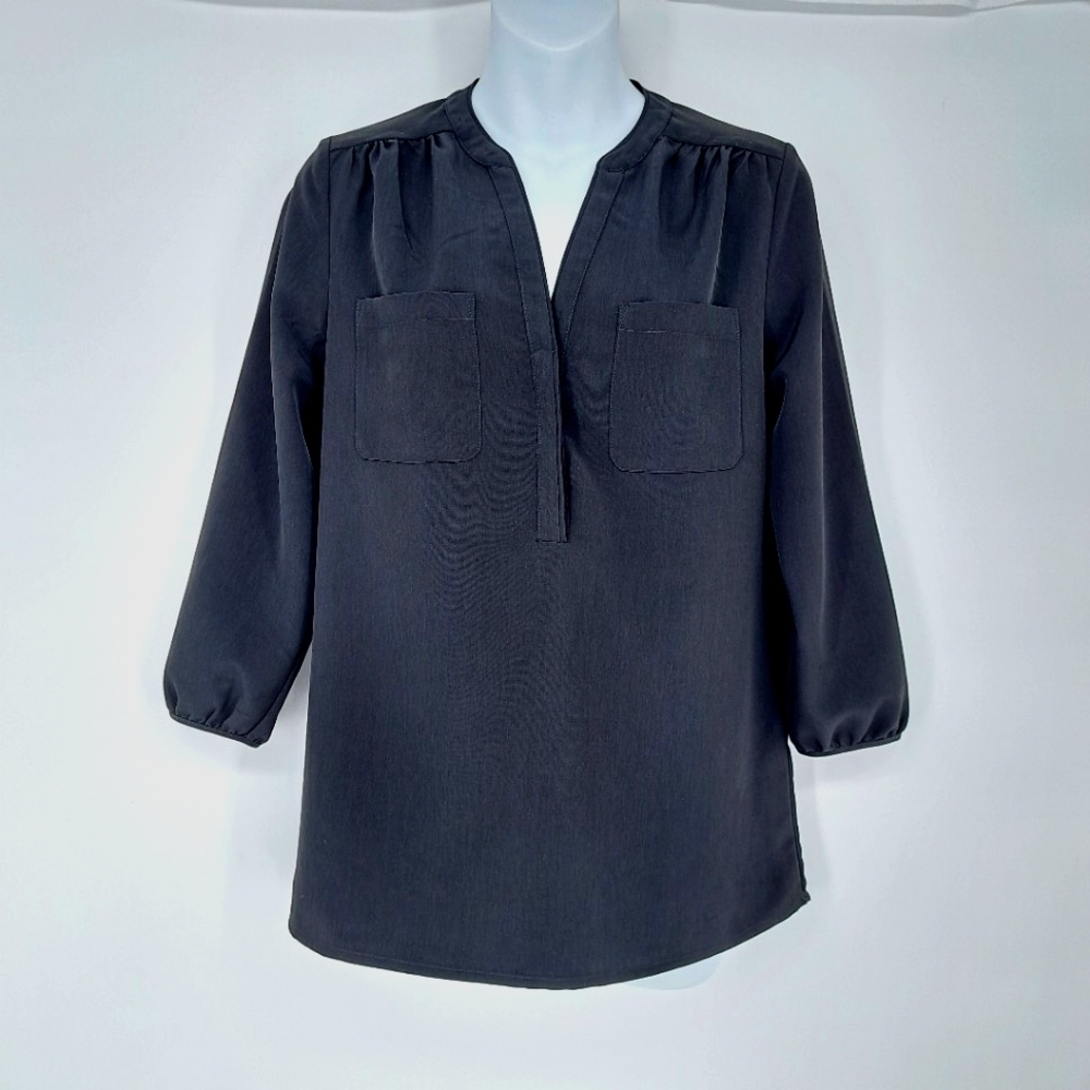 Johnston‎ & Murphy Black Non Wrinkle Piped Top Blouse
